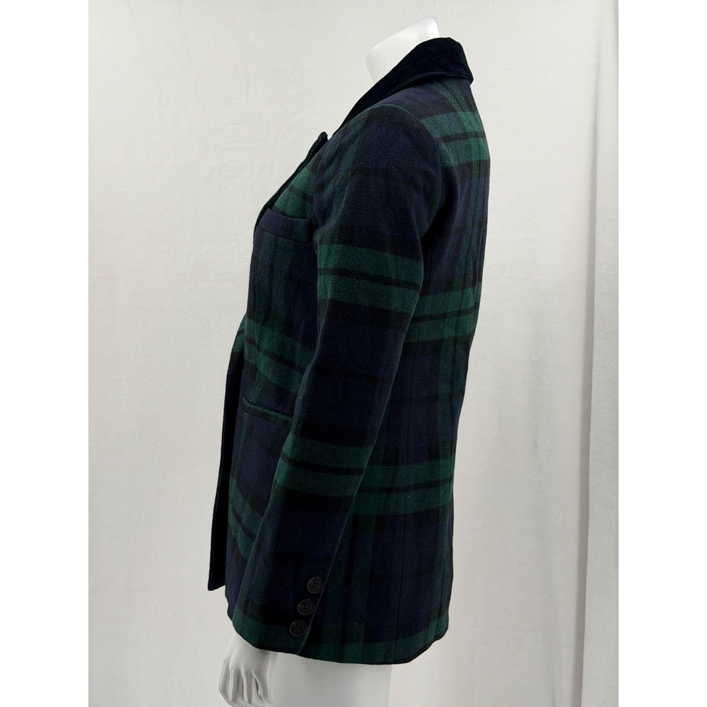 Avec Les Filles Coat Womens XS Navy Green Tartan Plaid Double Breasted Academia - Picture 4 of 11